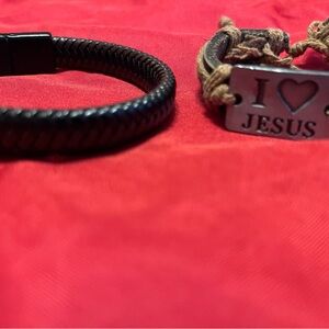 Black Leather Bracelet with 'I Love Jesus' Charm